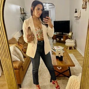 Floral Crop Top - Cream and Red